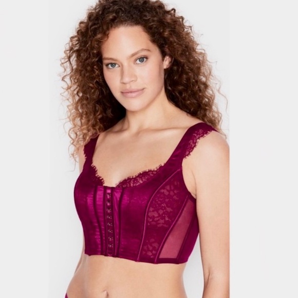 NEW Victoria's Secret Dream Angels Lace Unlined Corset Top Maroon Size Large NWT - Picture 1 of 6